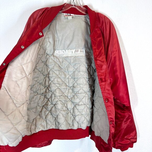 Vintage Hartwell Bomber Jacket Satin Nylon Quilted Red Embroidered Name USA - Picture 3 of 9